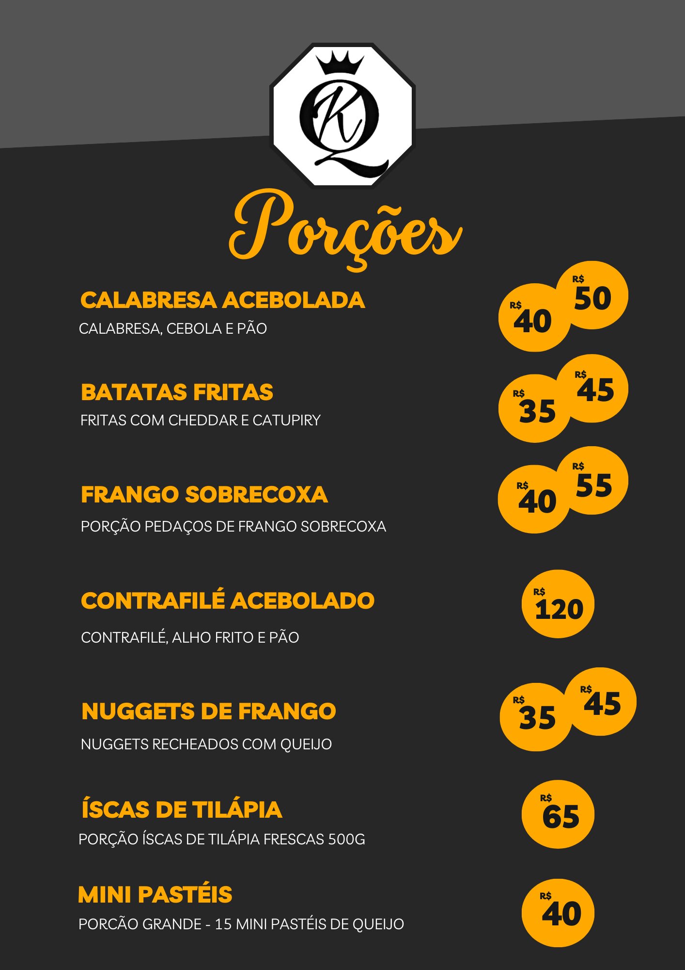 Cardápio de Porções